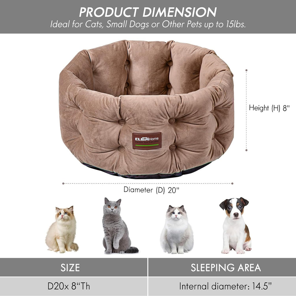 Home Deep Nest Cat Beds for Indoor Cats, Washable Round Cat Bed, Cute Kitten Bed with Anti-Slip Bottom for Kitty