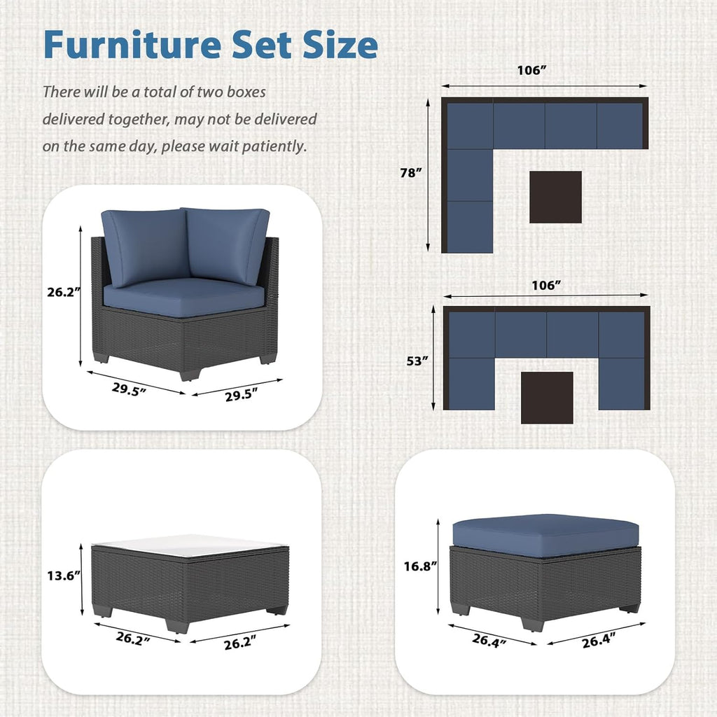 7 Piece Outdoor Patio Furniture Set, Outdoor Sectional Conversation Furniture Chair with Coffee Table