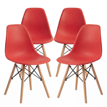 Dining Chairs Set of 4, Mid Century Modern Plastic Dining Chair w/Curved Backrest & Wood Legs, DSW Shell Lounge Side