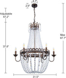 French Empire Crystal Chandelier, 6-Light Farmhouse Antique Bronze Chandelier, Hanging Ceiling Mount Light Fixture for Dining Living Room, Bedroom, Bathroom, Kitchen Island, Hallway, 31.5" W A108-B0CCZZCCYL