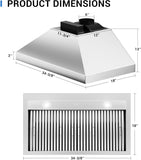36 Inch Stainless Steel Range Hood Insert 610 CFM 4 Speed LED Lights Dishwasher-Safe Baffle Filters