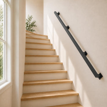 10FT Handrails for Stairs Indoor Outdoor, Step Railing Wall Mounted with Matte Black Finish, Industrial Pipe Hand