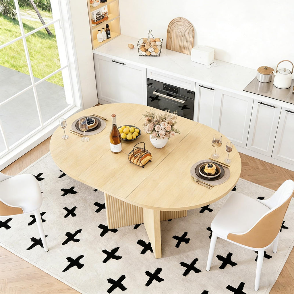 Extendable Dining Table, 35.4" Round to 47.2" Oval Wood Dining Table with Extension Leaf, Modern Expandable Kitchen