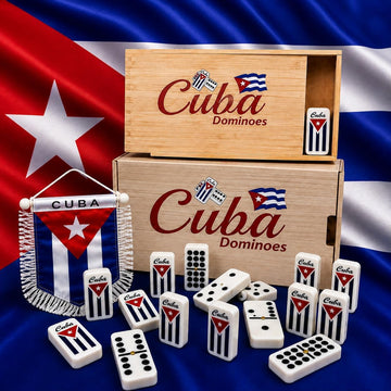Cuban Dominoes Adult Size Double Nine Set with Wooden Box and Cuban Flag