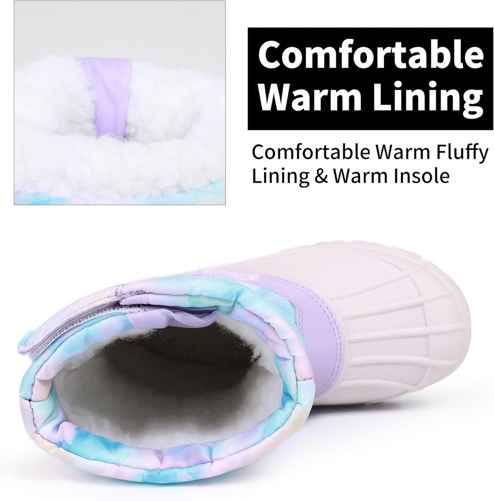 Kids Waterproof Snow Boots,Warm Faux Fur Lined