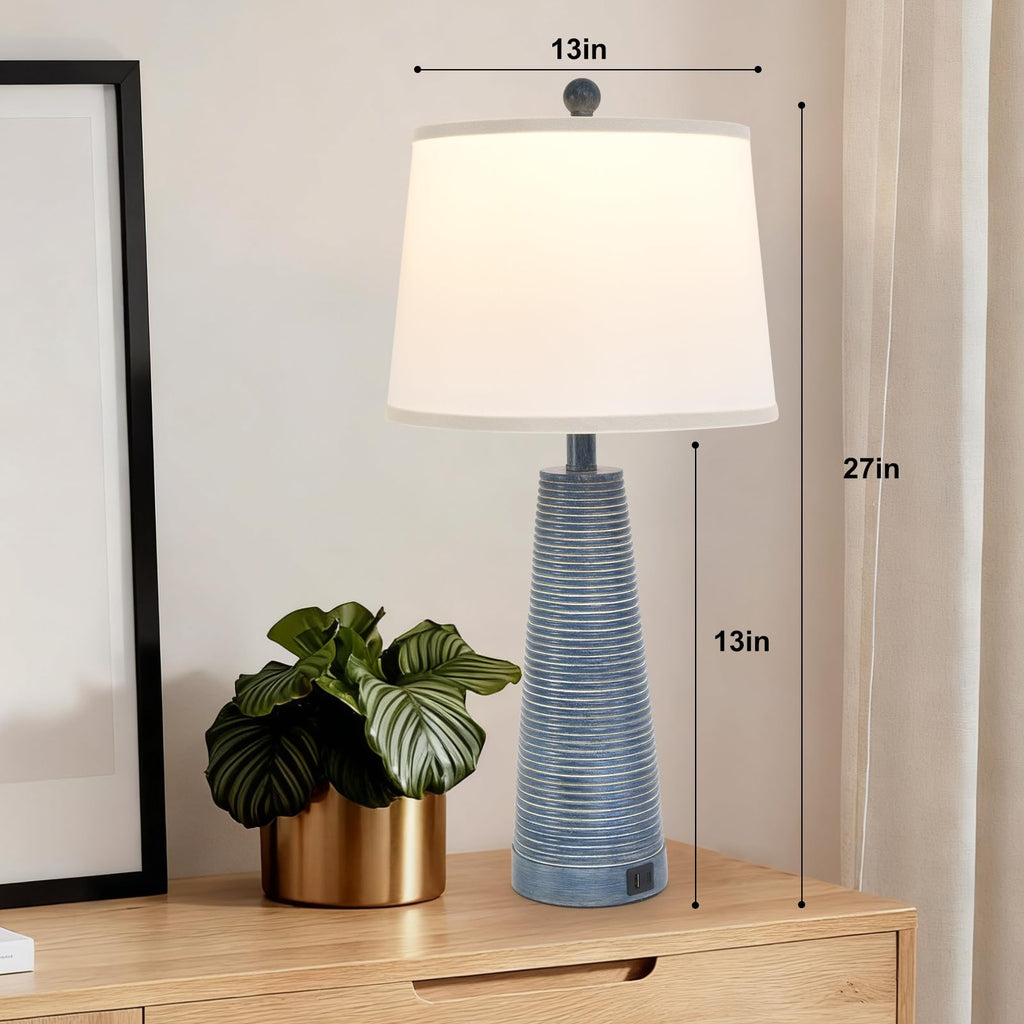 Nightstand Lamp Bedside Lamps Vintage Rustic Farmhouse Table Lamp 3 Way Dimmable Horizontal Stripe Light, Bedroom, USB