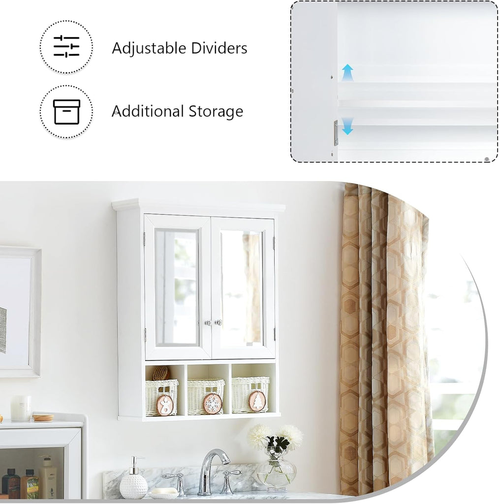 Medicine Cabinet, Bathroom Organiser, Wall Mounted Bathroom Cabinet with Mirror with 2 Adjustable Shelves and 3