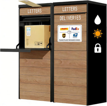 Package Delivery Box 41.7’’ Large Anti-Theft & Waterproof Outdoor Parcel Drop Box with Woodgrain Finish