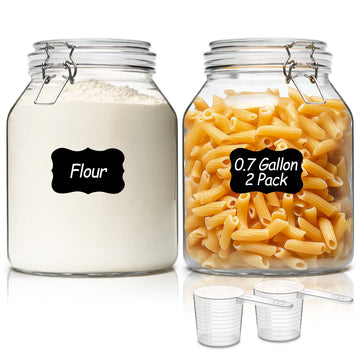 Glass Pantry Jars with Airtight Lids 0.7 Gallon 2 Pack Wide Mouth