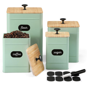 Kitchen Canisters, Airtight Canister Sets of 4 Counter, Sage Green Kitchen Accessories, Coffee Tea Sugar Flour Spice