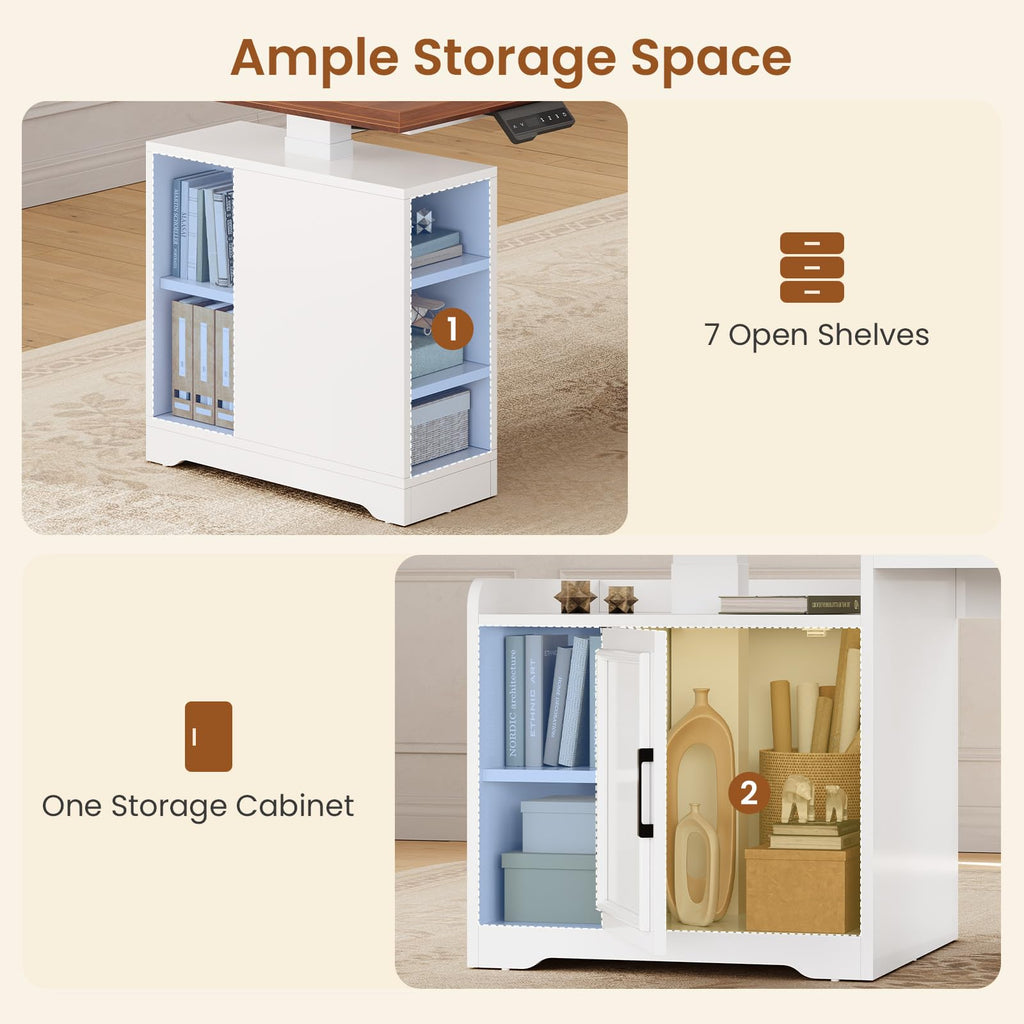 Farmhouse L Shaped Standing Desk with Storage, White