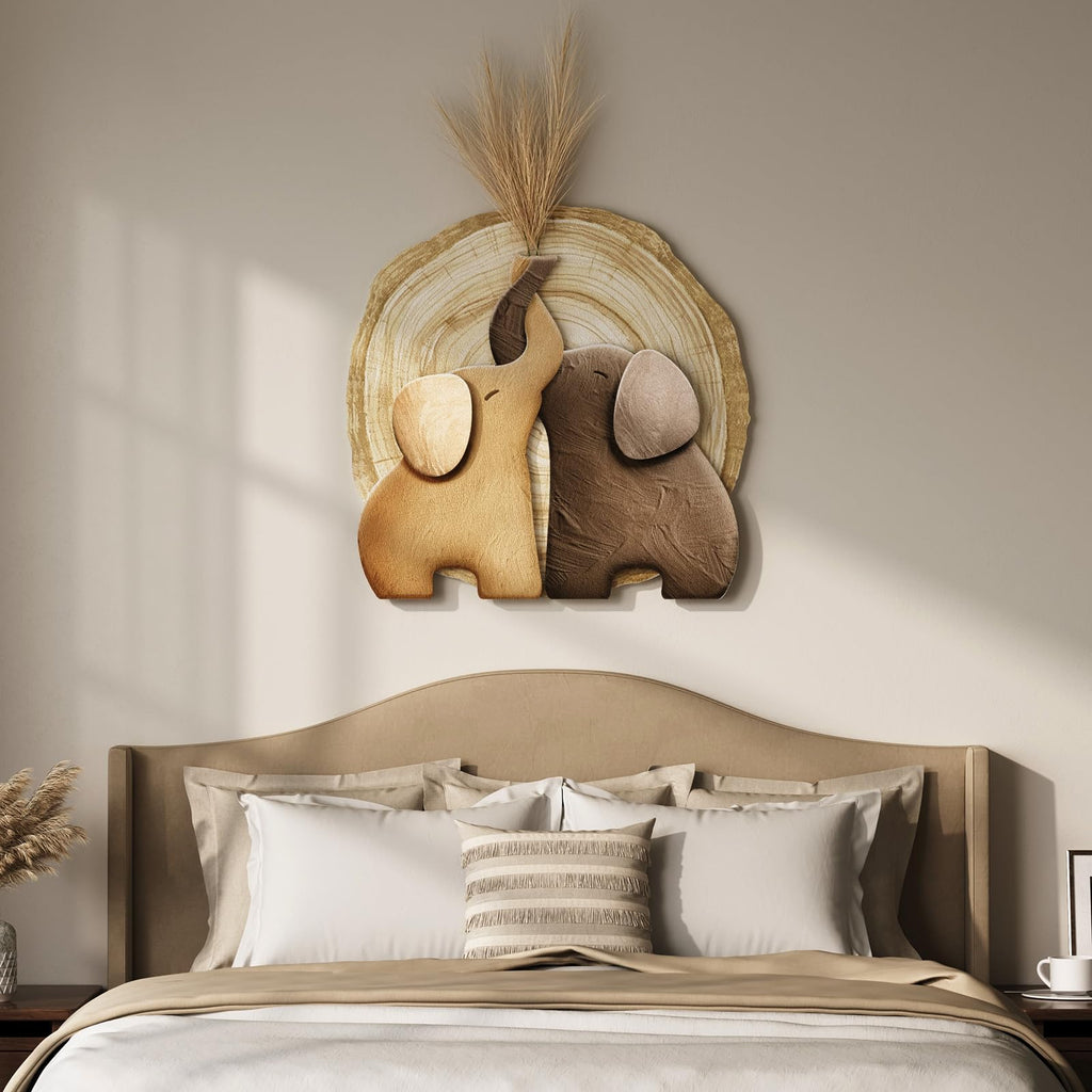 3D Textured Elephant Brown Minimalist Wall Art, 24x24 Inch