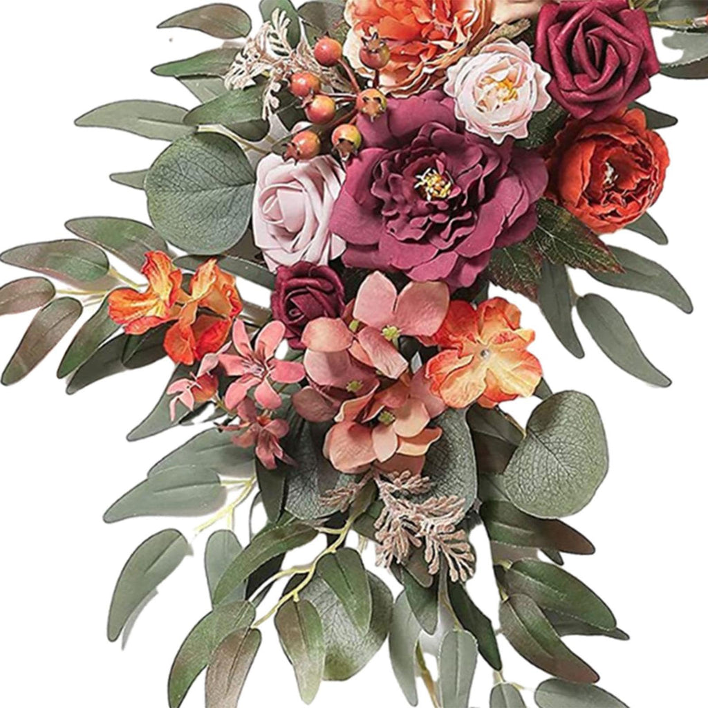 2-Piece Red Silk Flower Swag for Wedding Arch, Artificial Floral Backdrop Hanging Wreath Wall Door Party Decoration