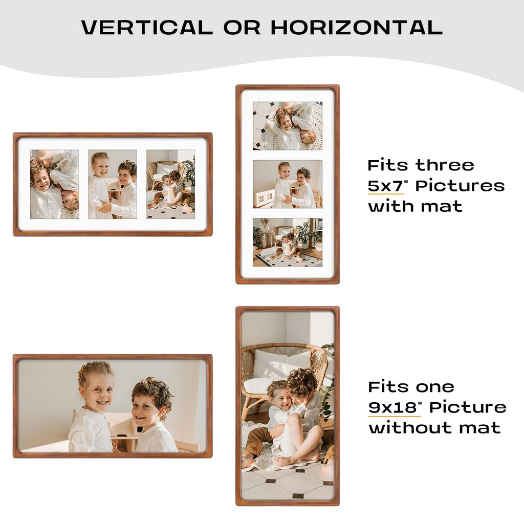 5x7 Collage Picture Frame, Solid Wood & Real Glass, 3 Photos