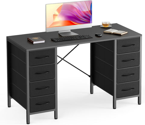 47 Inch Computer Desk with 8 Fabric Drawers, Office Gaming Desk with Storage