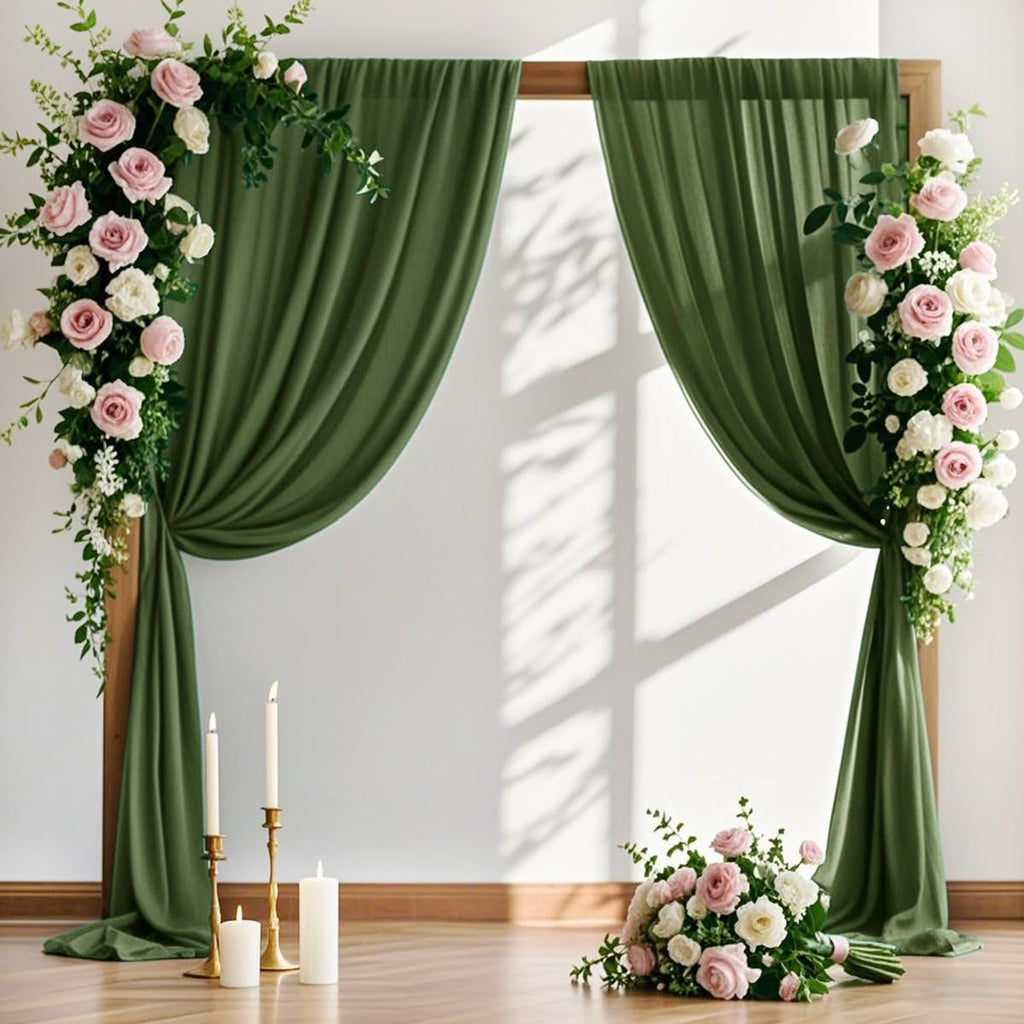 Moss Green Wedding Arch Draping Fabric 2 Panels 29" x 20Ft Sheer Wedding Arch Backdrop Drapes Outdoor Curtains for