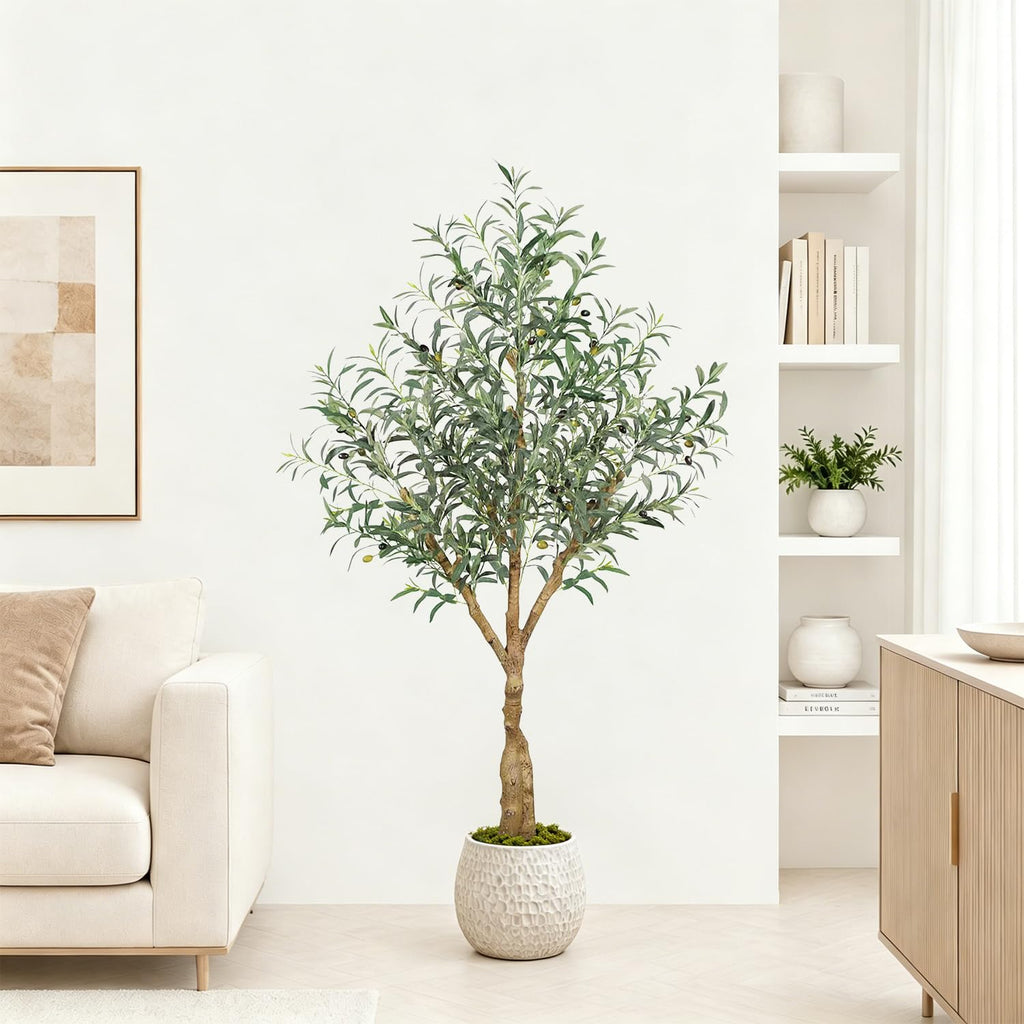 Olive Trees Artificial Indoor, 5FT Tall Faux Olive Tree with Lush Leaves and Lifelike Fruits, Artificial Plants in