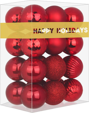 Rose Red 2.5" Christmas Balls Christmas Tree Decoration Ornaments Shatterproof Hanging Balls for Birthday Halloween - Set of 24