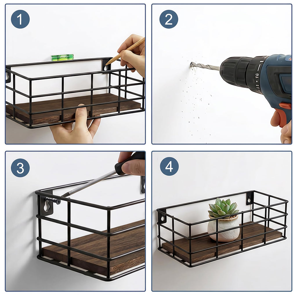Wire Frame Floating Shelves for Wall 5 Different Sizes Carbon Black