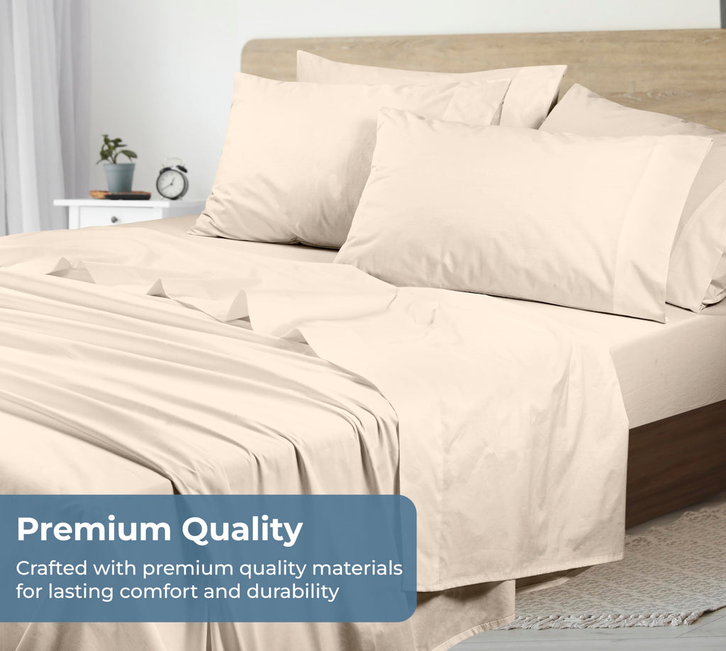 100% Organic Cotton Queen Sheet Set - Percale Weave - 4 Pieces Set - 1 Flat, 1 Deep Pocket Fitted Sheet and 2