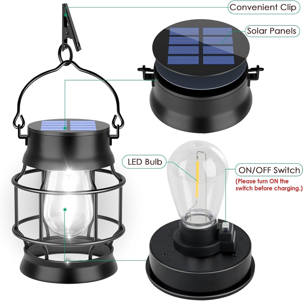 Metal Solar Lanterns Outdoor, Hanging Lights, 4 Pack, Cool White