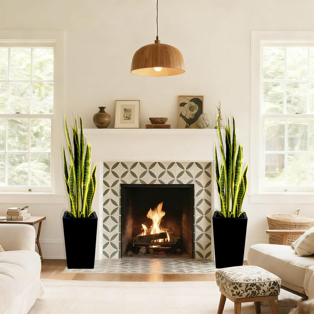 3. Artificial Snake Plant with Tall Planter, 24 PVC Lifelike Leaves, 45in Faux Sansevieria for Indoor Home &