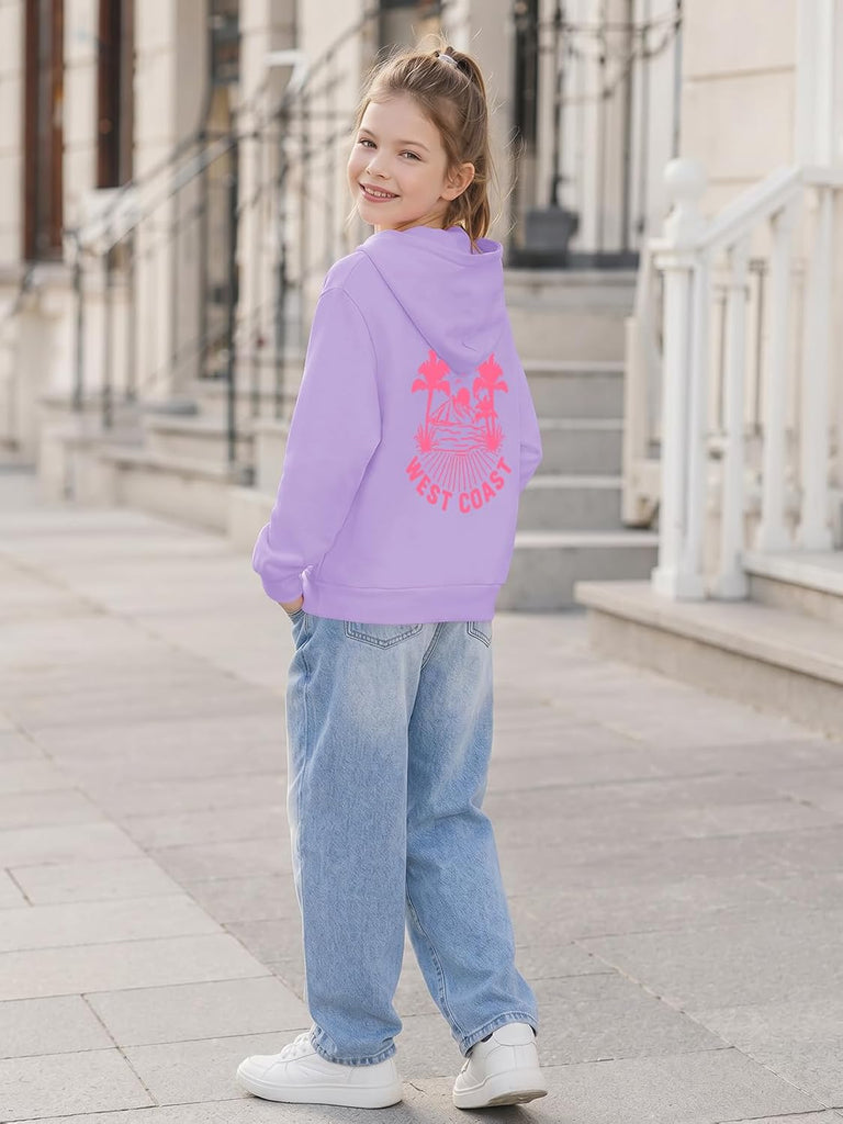 Girls Palm Graphic Hoodies Kids Fashion Long Sleeve Hooded Sweatshirt Pullover