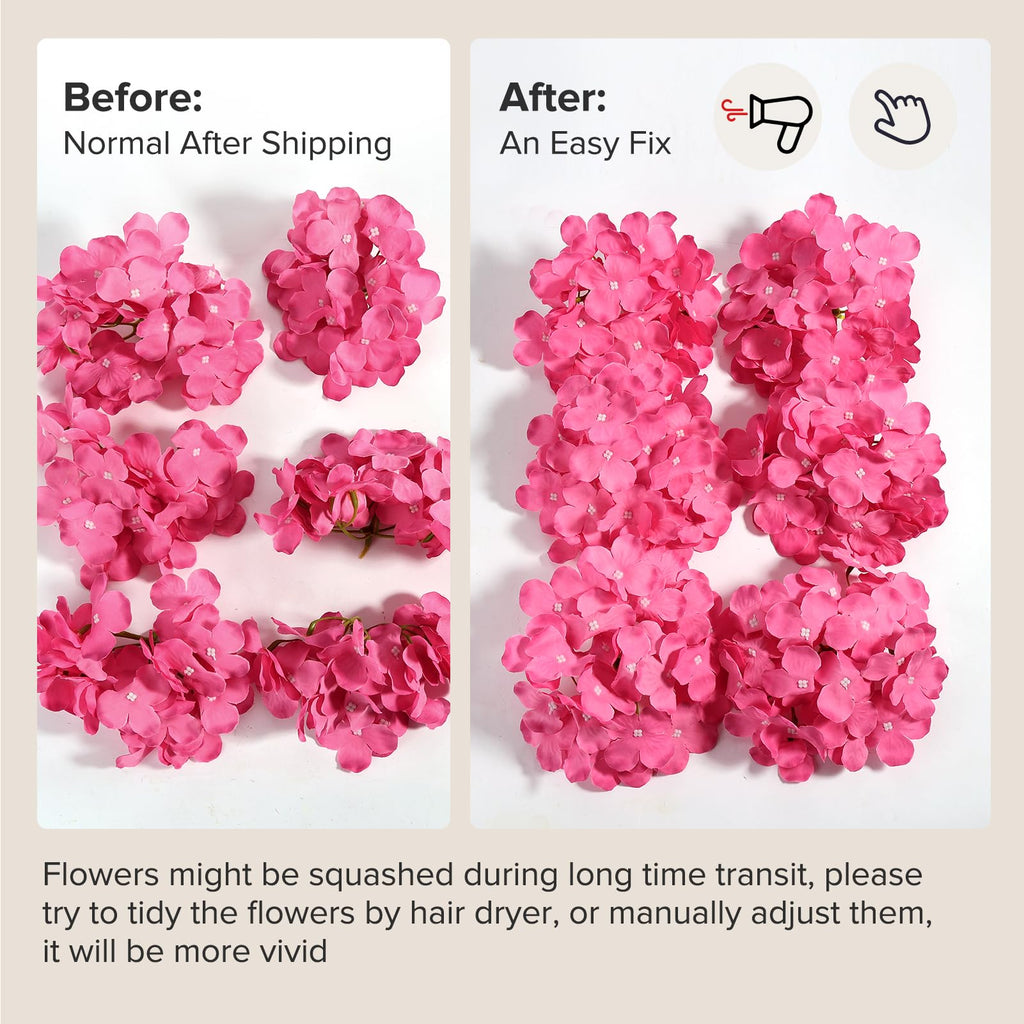 64Pcs Hydrangea Artificial Flowers, Rose Red Artificial Flowers