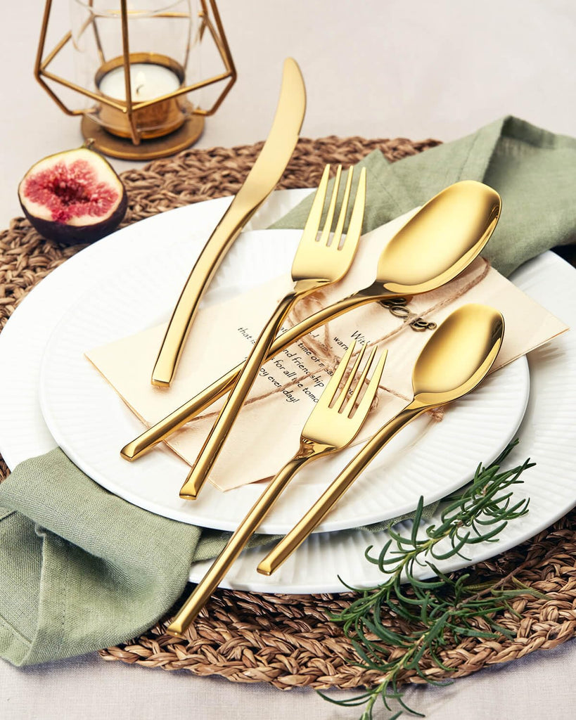 40-Piece Gold Silverware Set for 8, Modern 18/10 Stainless Steel Flatware Set, Luxury Cutlery Set, Unique Utensils Set
