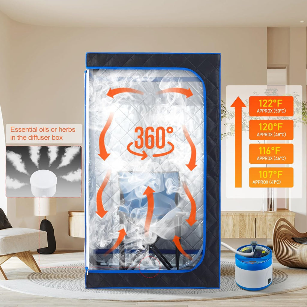 Personal Portable Steam Sauna, Full Size Sauna Tent, 1500 Watt 4 Liter Steamer with Remote Control, Timer