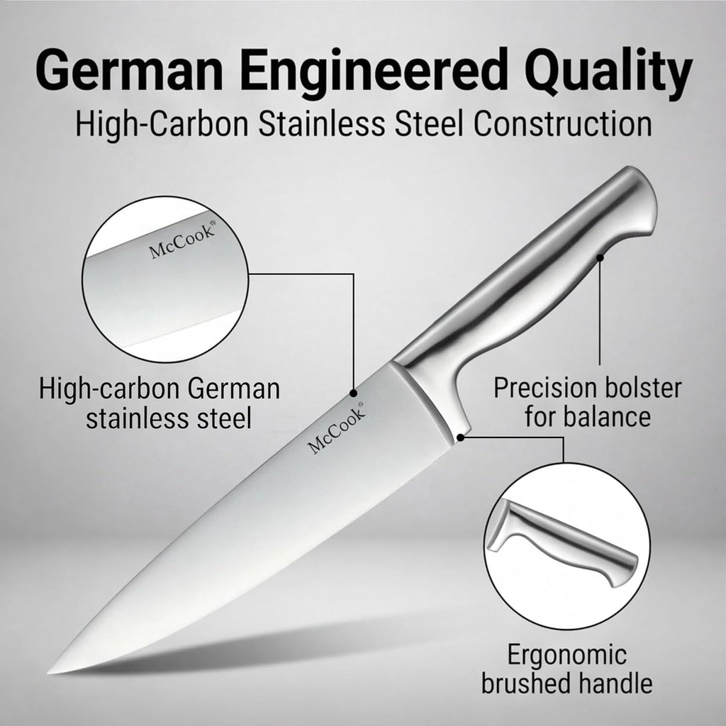 Knife Set Sharp Kitchen Knife Block Set w Built-in Sharpener | German Forged Stainless Steel,15 PC,Razor