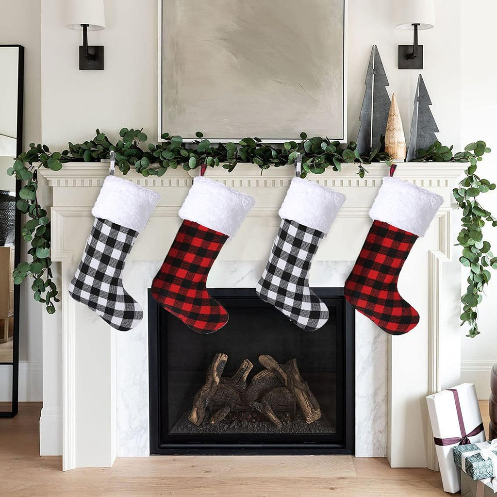 Christmas Stockings Set of 4, 20 Inch Buffalo Plaid Christmas Stockings