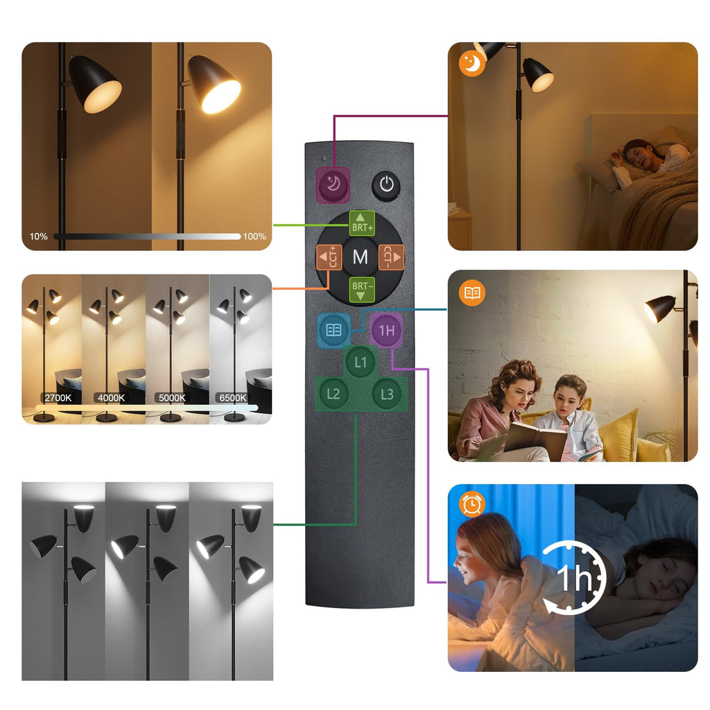 LED Floor Lamp, Modern Dimmable Standing Lamp with 4 Color Temperature, Remote and Touch Control, Tree Floor Lamp
