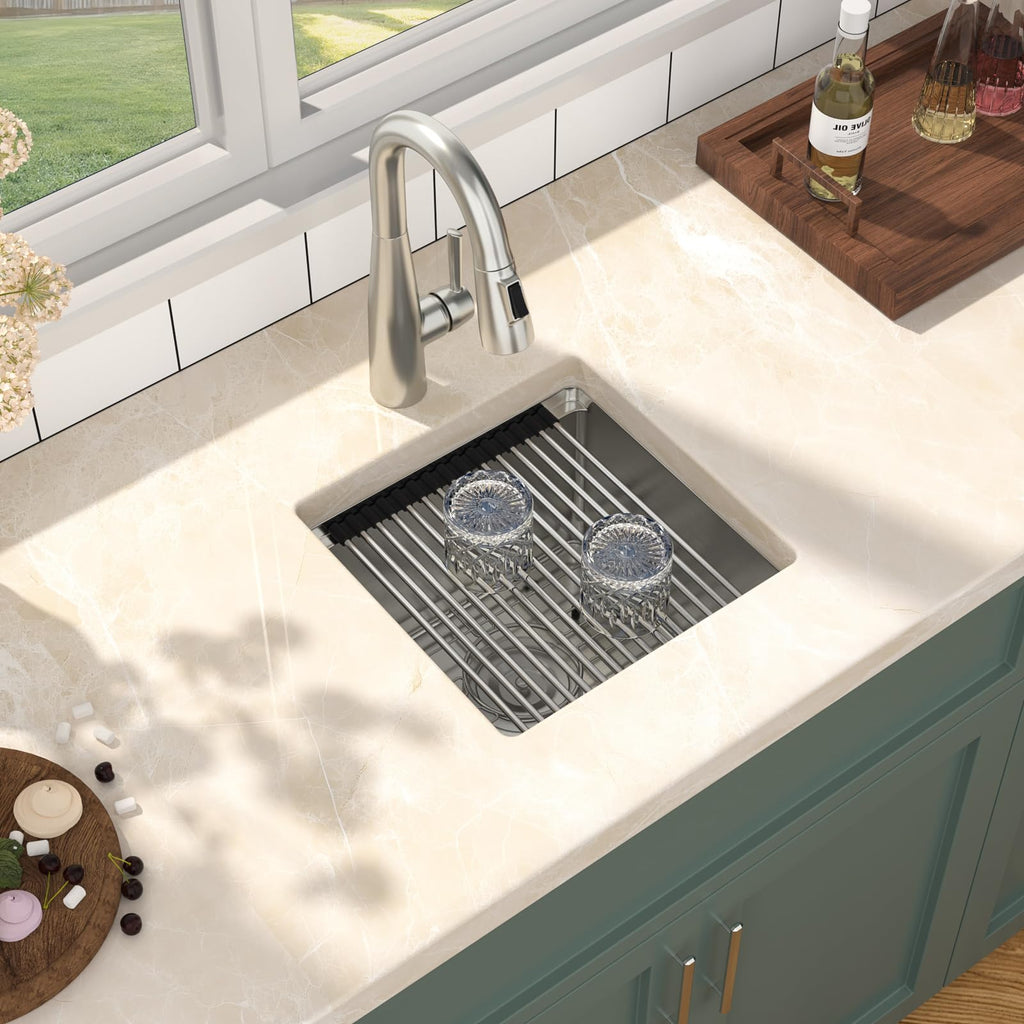 Square Undermount Bar Sink 15x15 Inch Single Bowl Undermount Kitchen Sink 16 Gauge Stainless Steel Bar Prep