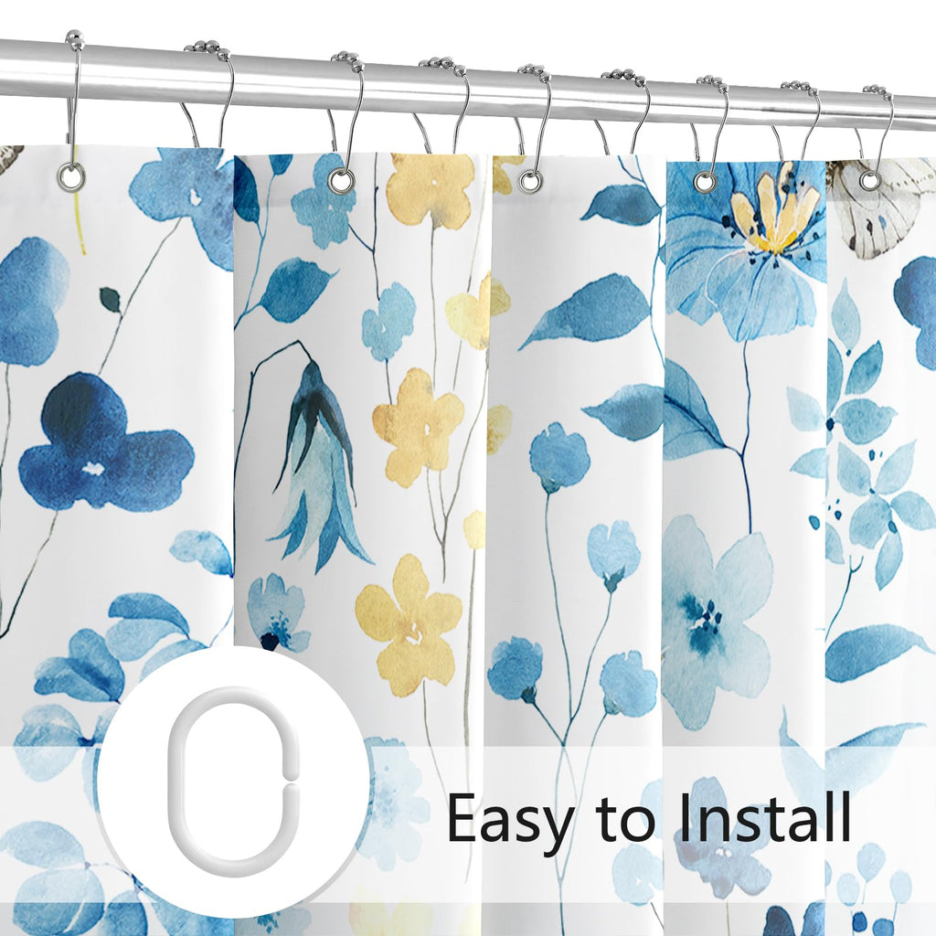 Small Stall Shower Curtain 36x72 Inch, Half Narrow Blue Yellow Floral Decor