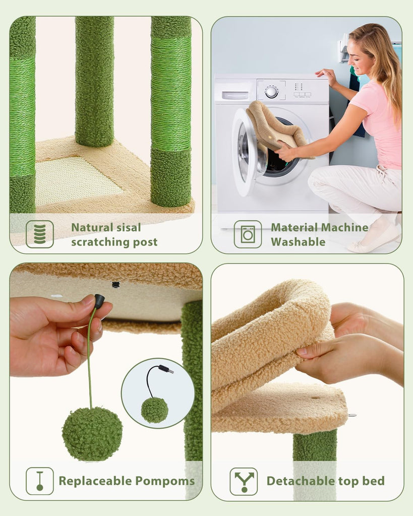 59" Cactus Cat Tree, Large Cat Tree for Indoor Cats, Cat Tower for Large Cats, Multi-Level Tower, Condo with Hammock