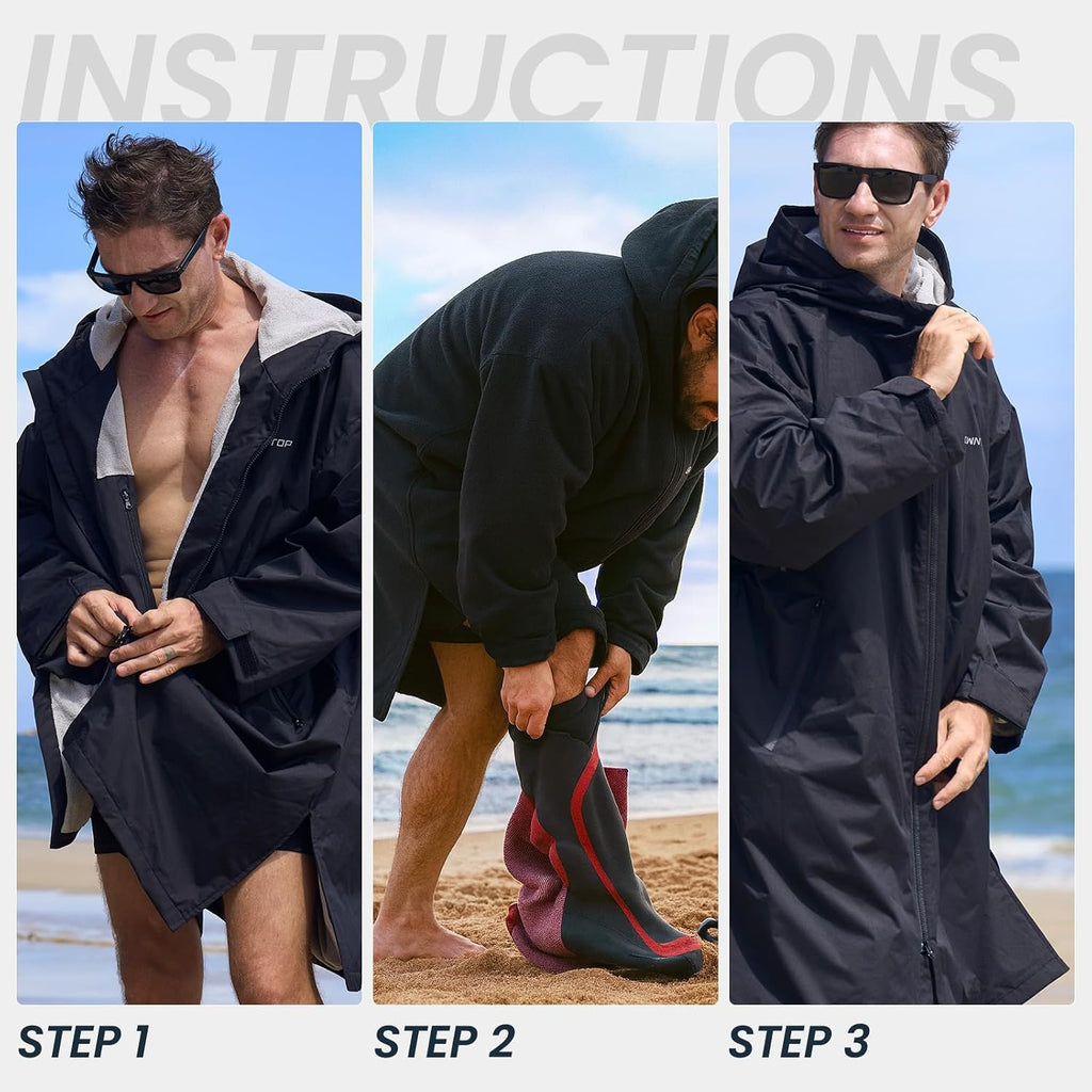 Waterproof Swim Parka for Kids Youths and Adults - Unisex Hooded Surf Poncho, Oversized High-Low Hem Windproof