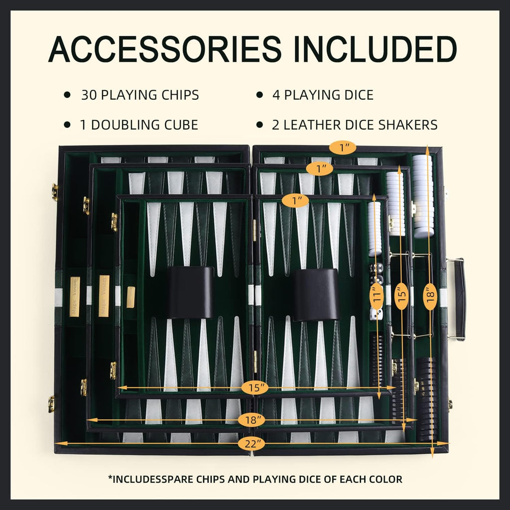 Travel Medium 15 Inch Backgammon Black Sets Classic Board Game with Premium Leather Case, Portable Travels Strategy