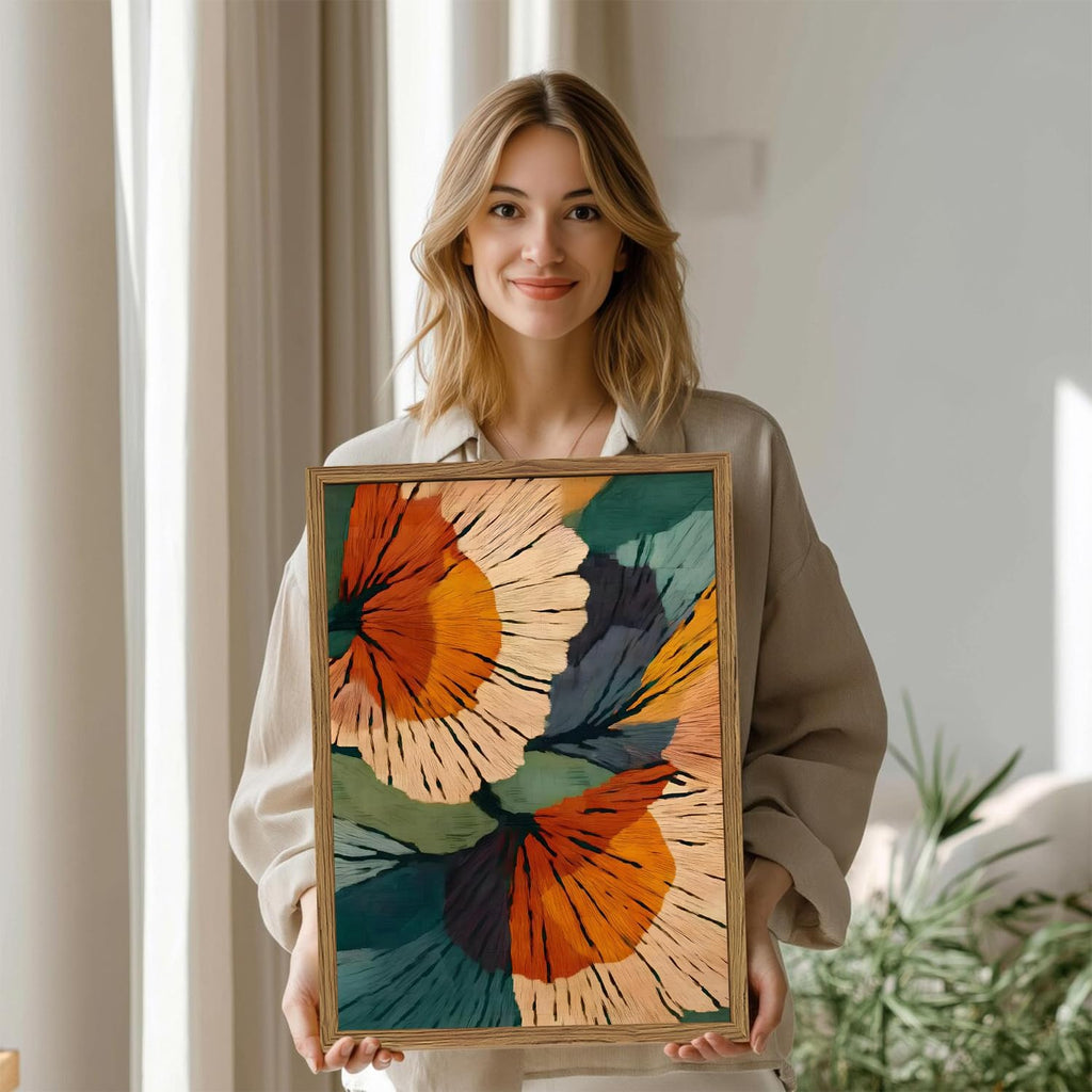 Framed Abstract Floral Wall Art, Boho Vintage Flower Pictures Wall Decor, Mid Century Modern Botanical Paintings