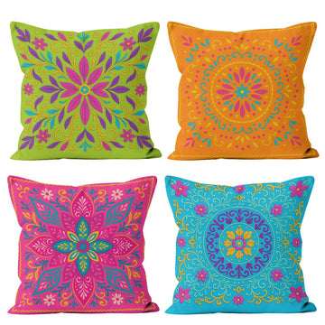 Boho Mandala Pillow Covers 18 x 18 Inches Set of 4 Colorful Floral Mexican Geometric Pillowcase Decoration Cushion