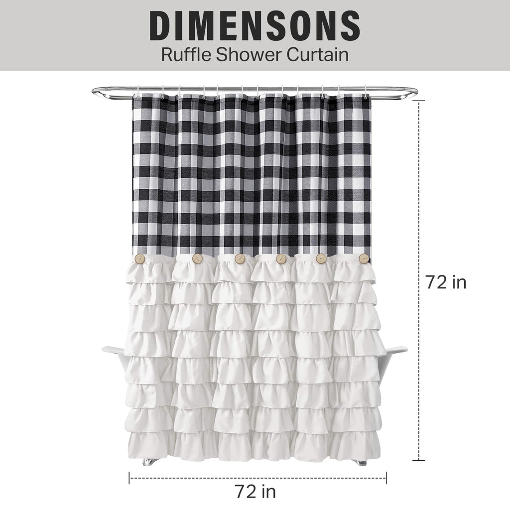 White Ruffle Farmhouse Black and White Buffalo Plaid 72 X 72
