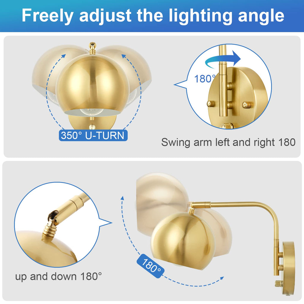 Wall Sconces Plug in, Dimmable Wall Sconce Swing Arm Wall Lights with Plug in Cord and Dimmer On/Off Knob Switch