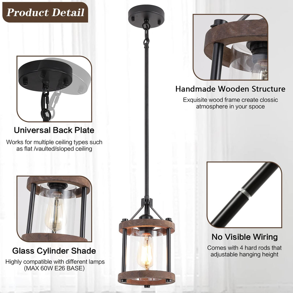 Farmhouse Pendant Light Island, 1-Light Rustic Hanging Pendant