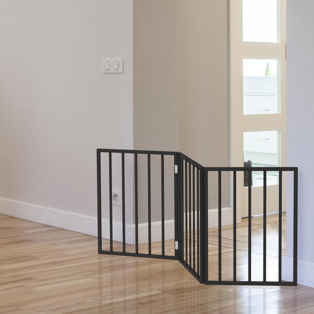 Pet Gate - 3-Panel Indoor Foldable Dog Fence for Stairs, Hallways, or Doorways - 54x24-Inch Wood Freestanding Dog