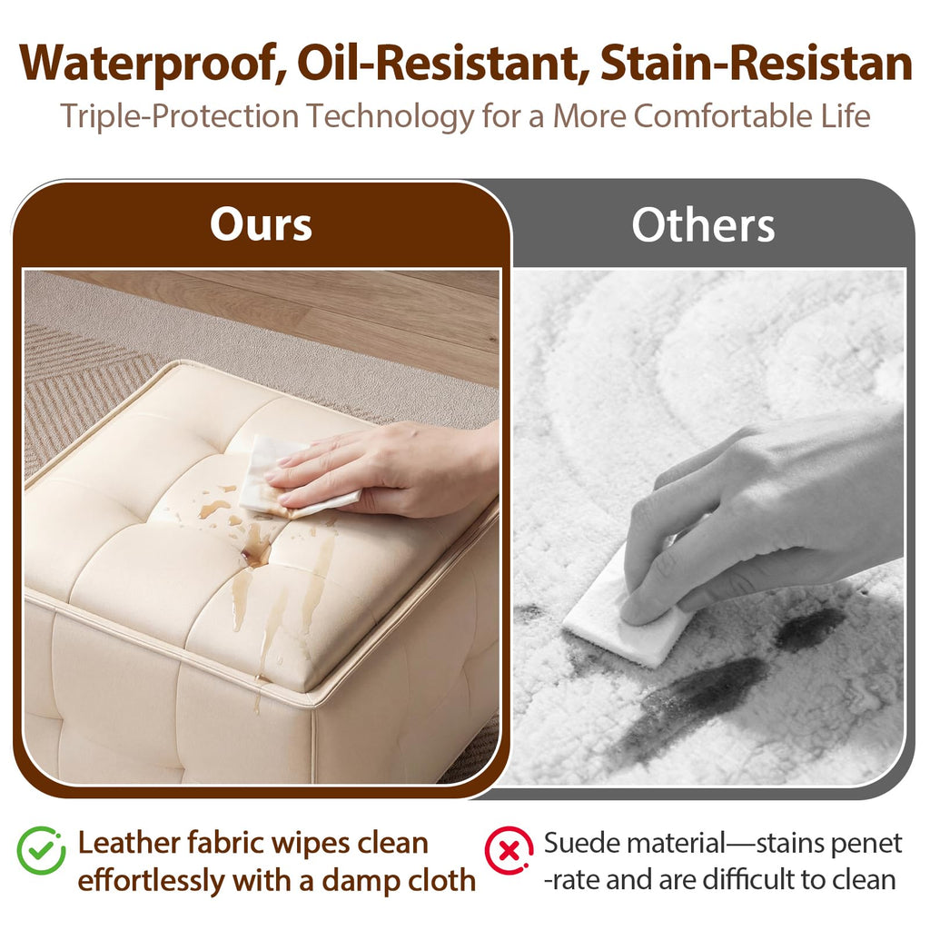 Square Ottoman with Storage Set of 2, Leather Coffee Table Ottoman, Multifunctional Foot Rest Stool with Storage