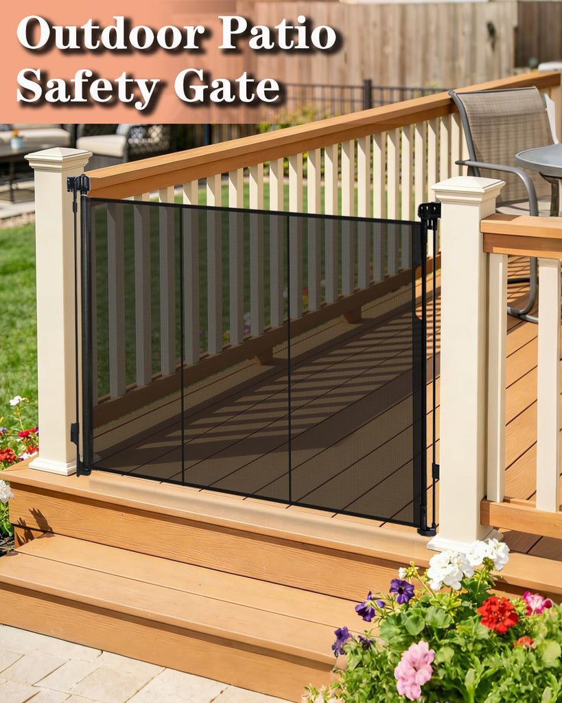 80" Wide Retractable Baby Gate for Stairs, 42" Extra Tall Retractable Dog Pet Gate with Support Rods, Mesh Screen