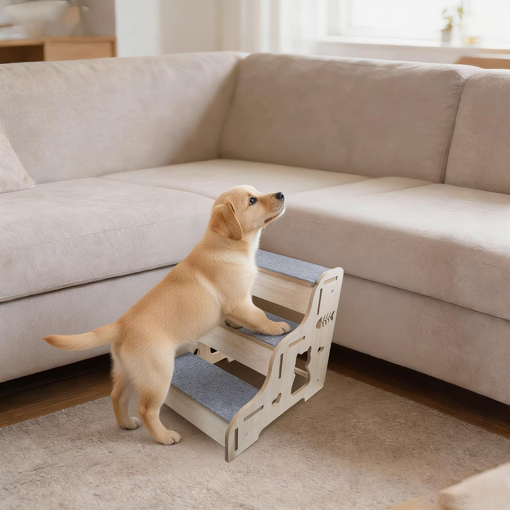 3-Step Wooden Dog Stairs for Bed, Sofa & Cars, Dog Stairs & Steps