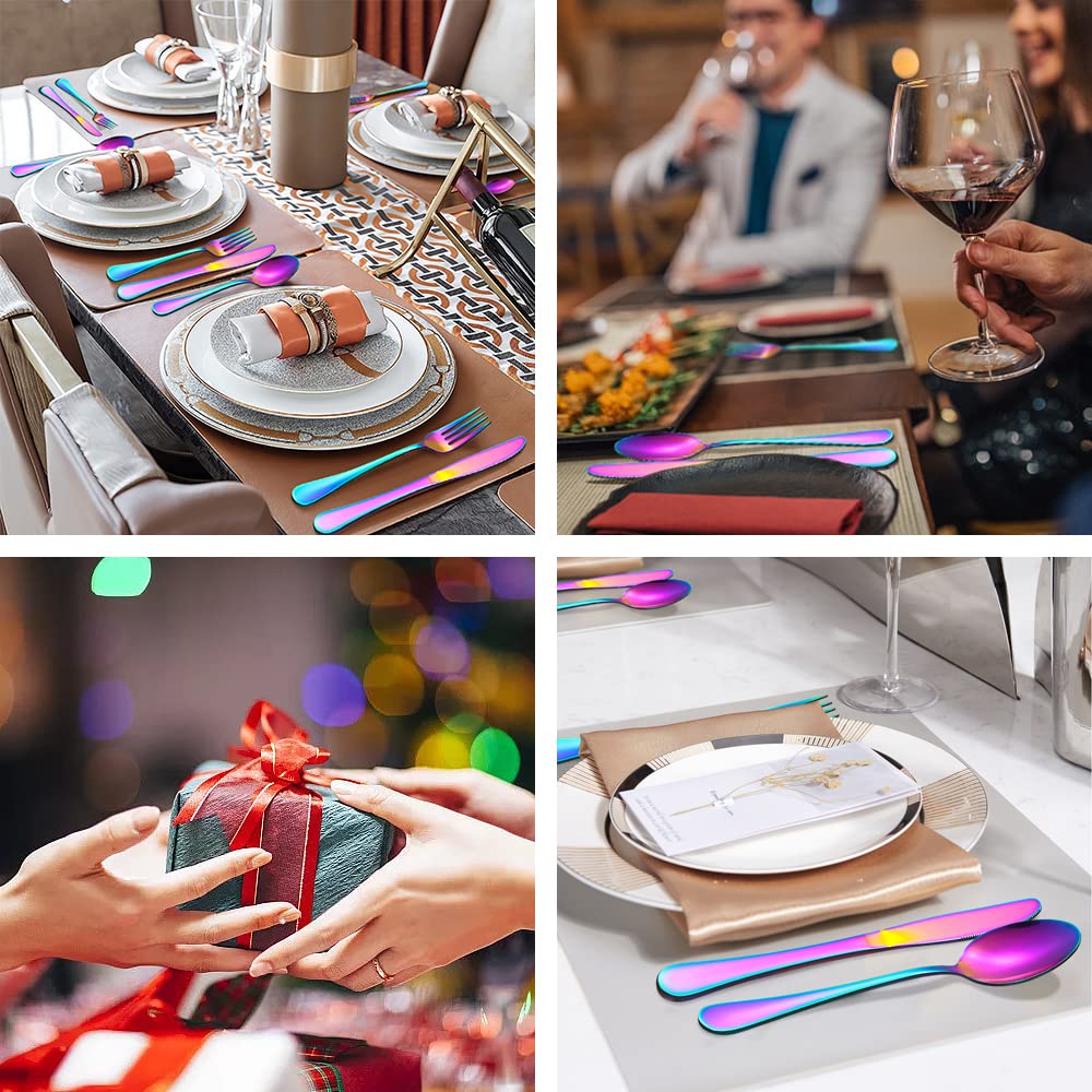 Rainbow Silverware Flatware Set for 8, 40 piece Stainless Steel Colorful Cutlery With Titanium Plated, Tableware