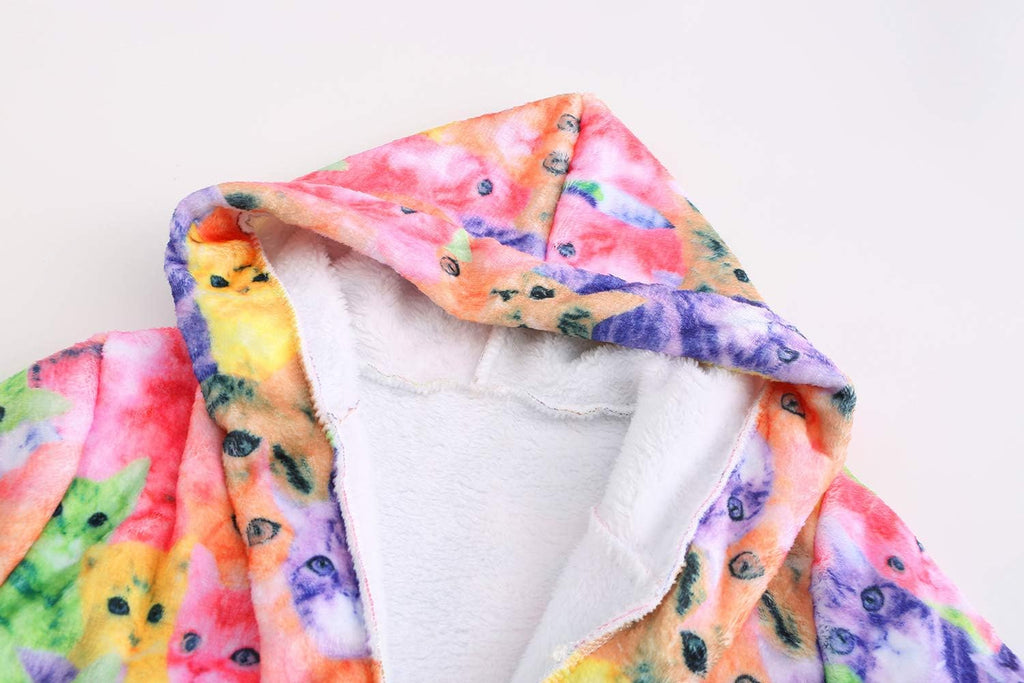 Girls Bathrobes Kids Hooded Robes Plush Fleece Pajamas Soft Coral Sleepwear