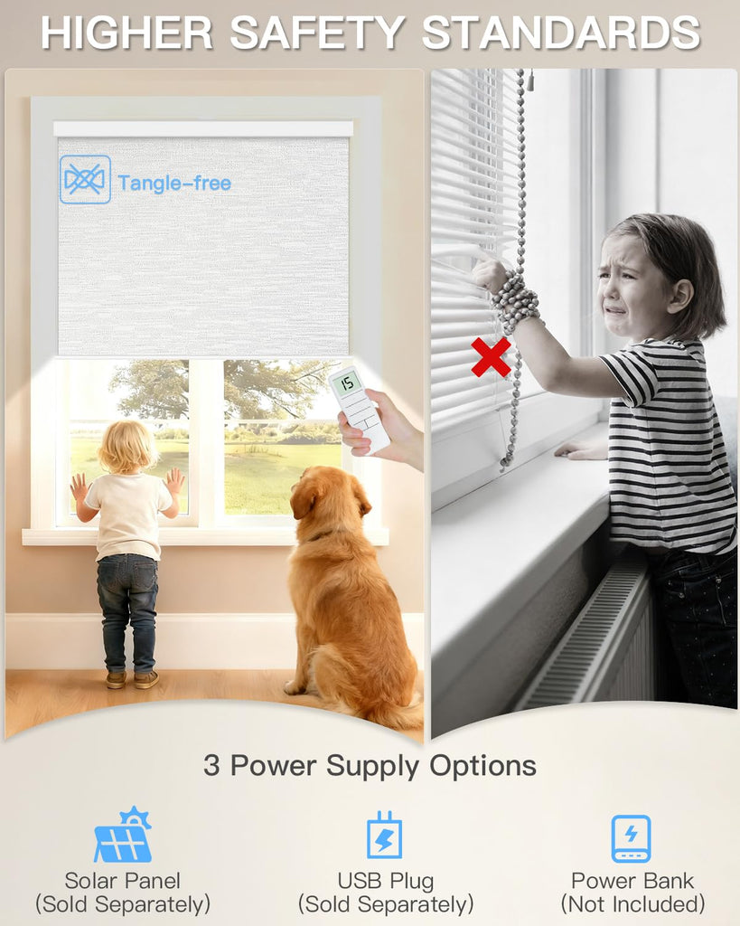 Motorized Roller Shade, Blackout Smart Window Blind with Remote